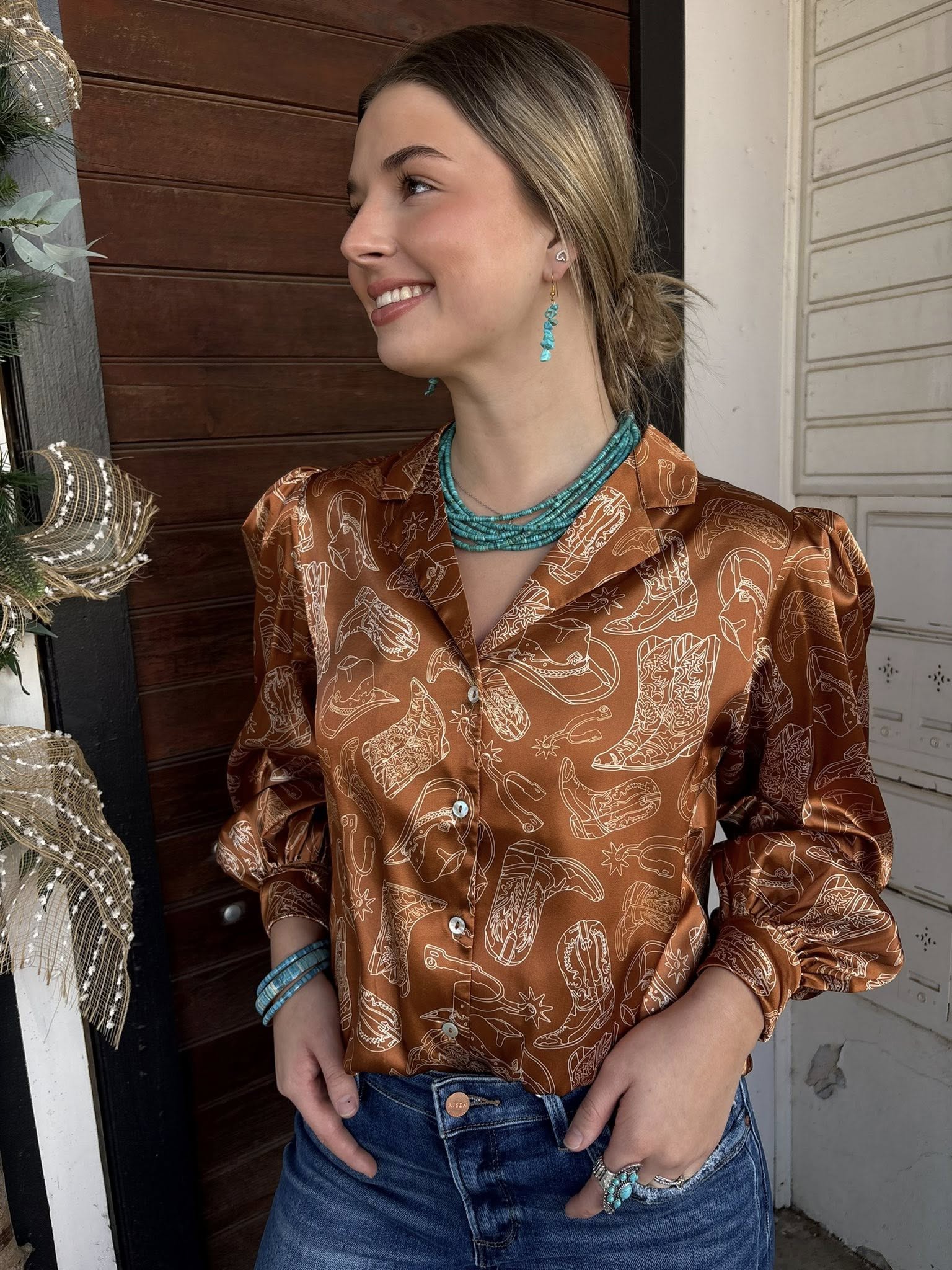 Kickin' Boots Satin Button Up