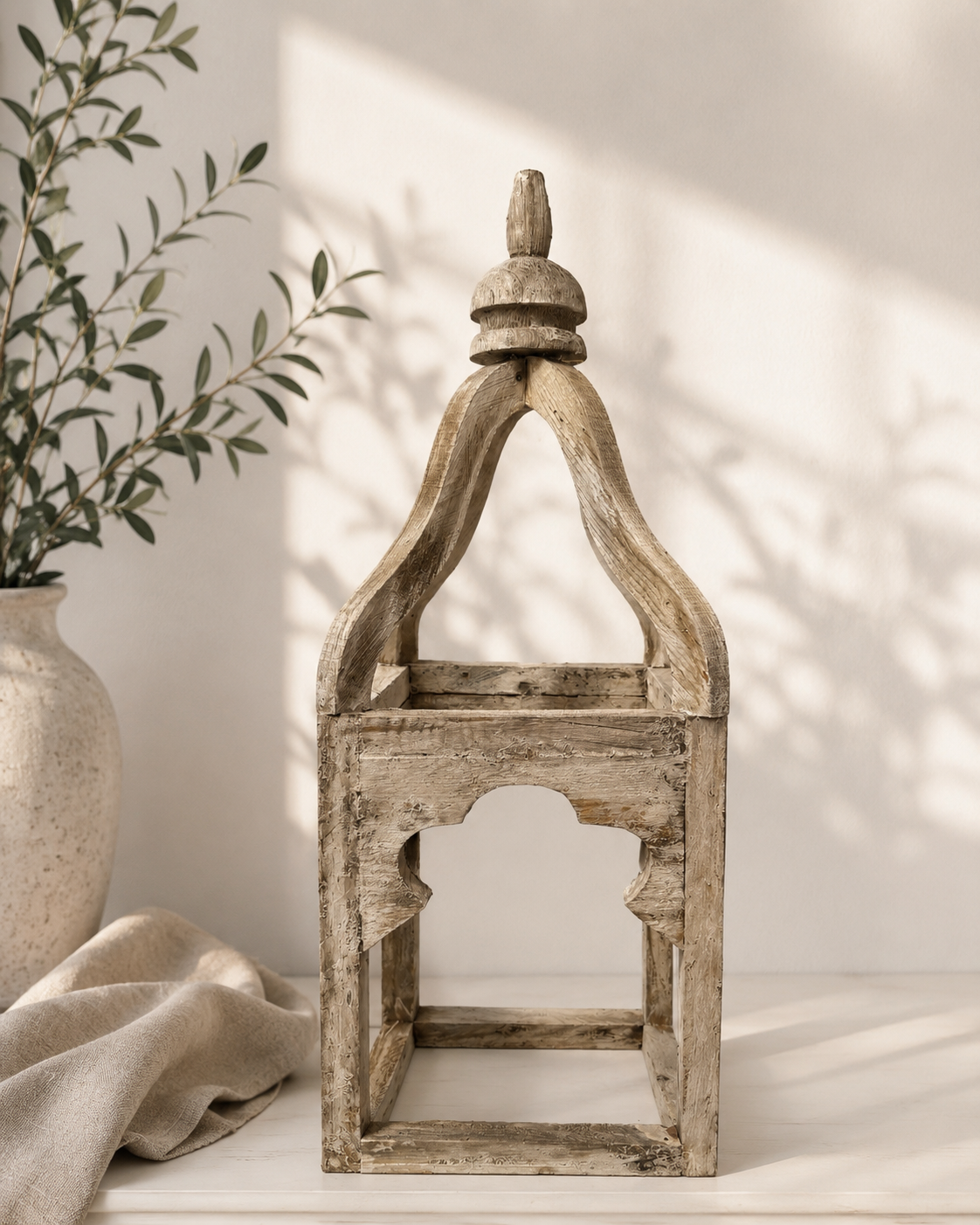 Rustic Carved medium wood Lantern