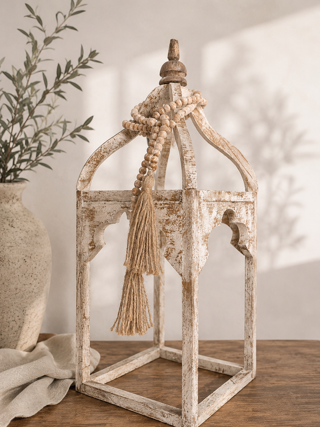 Rustic Carved Large Wooden Lantern