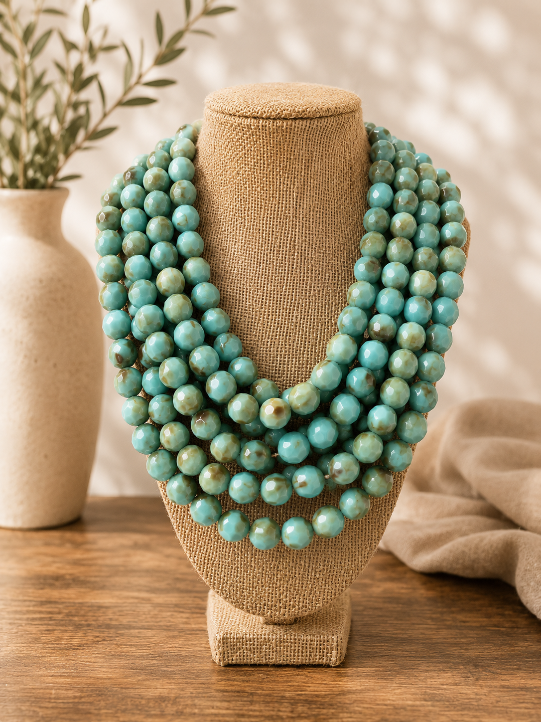 Magnetic multi turquoise bead collar necklace
