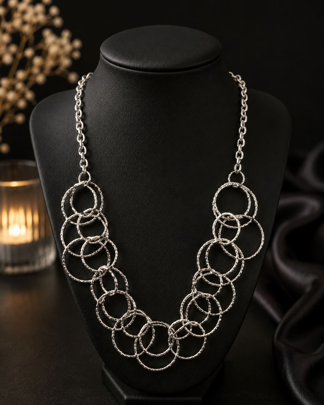 textured interlocking ring necklace