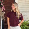 Short sleeve wine sweater