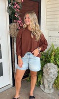 3/4 sleeve brown top