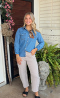 Brown and white striped jean
