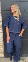 Short sleeve denim look set