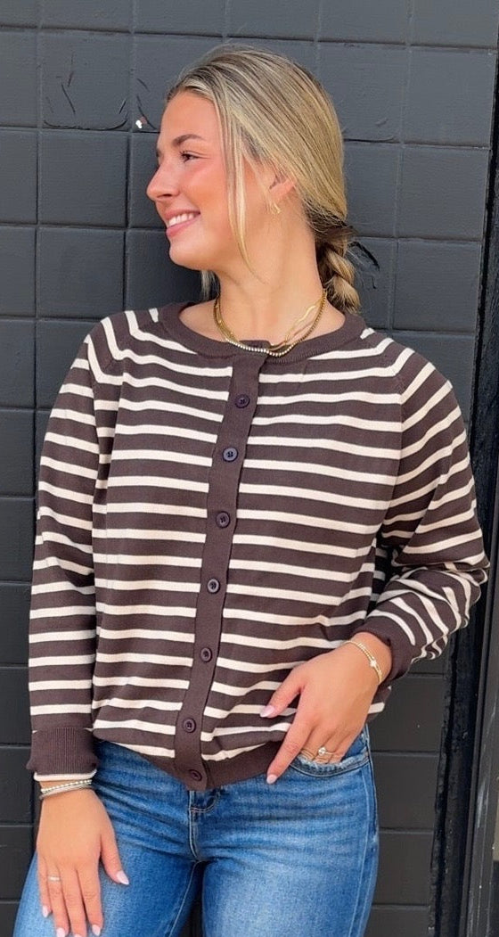 Brown and Taupe striped sweater cardigan