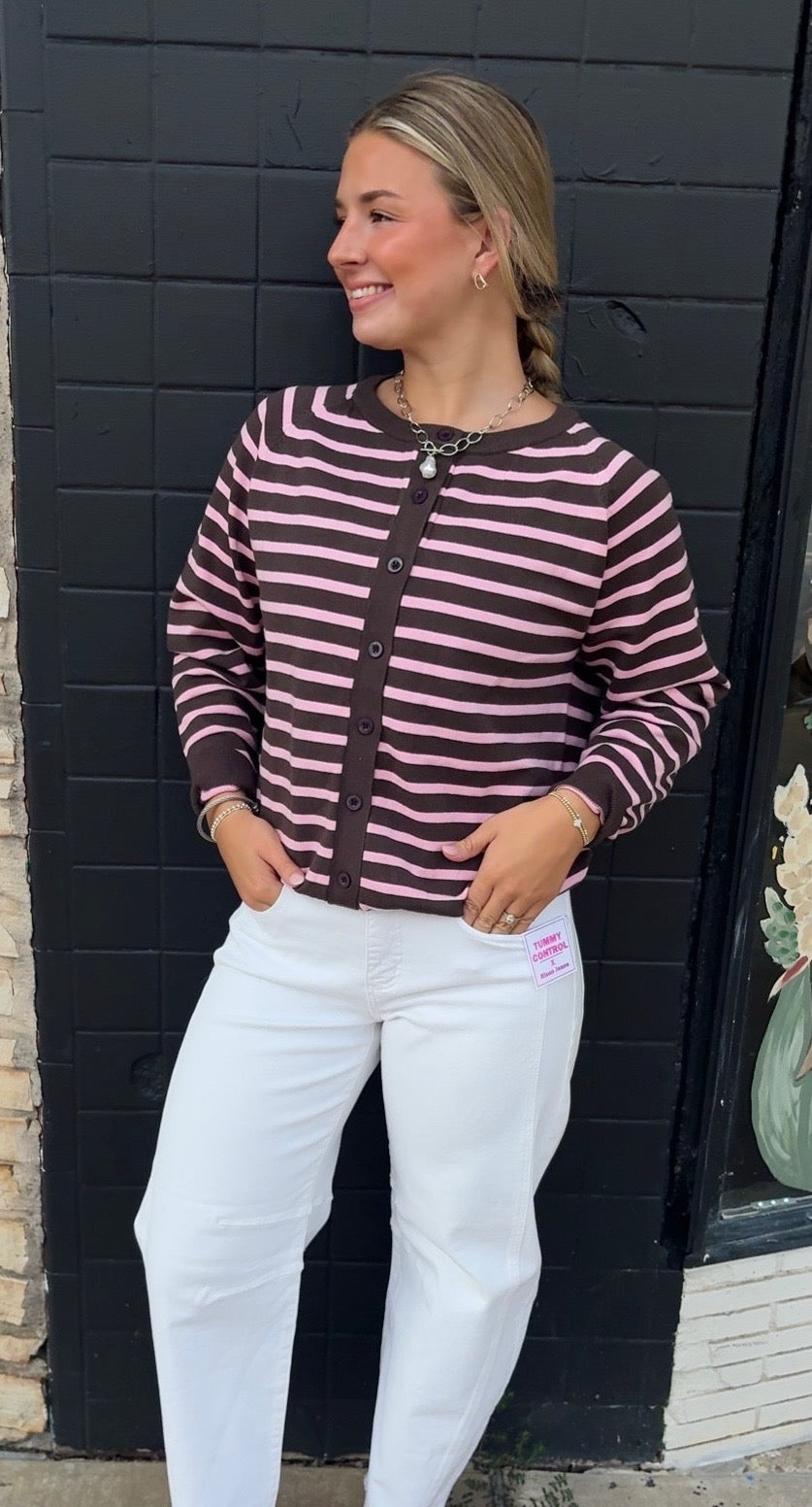Pink and Brown stripped cardigan sweater