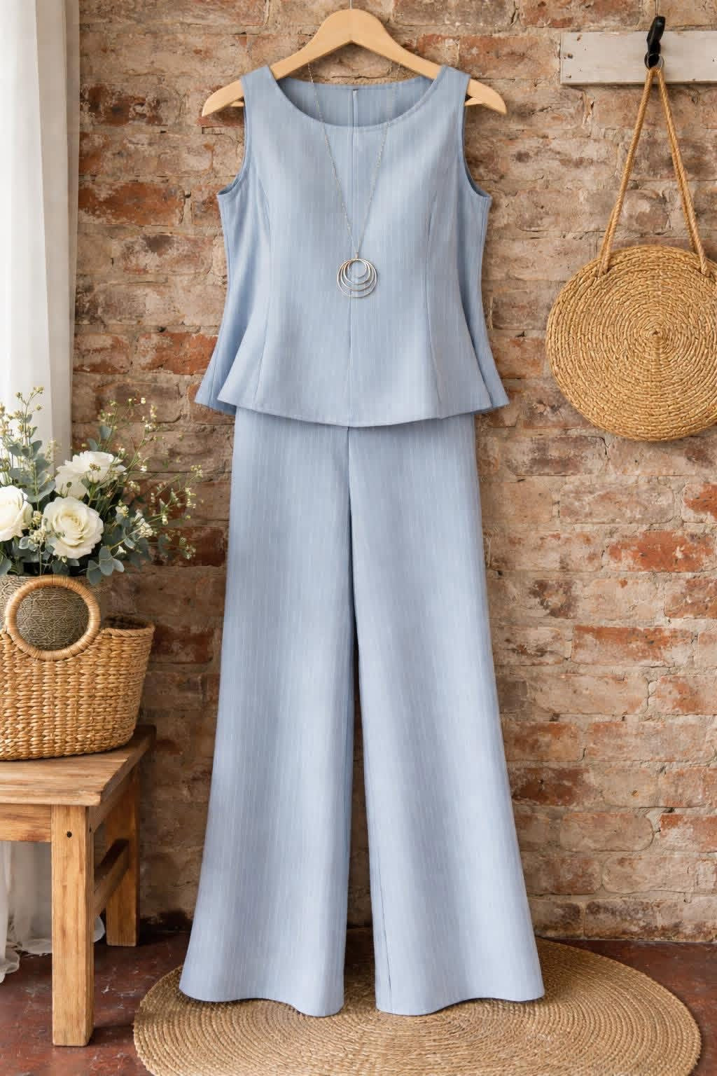 Light Blue Wide Leg Trousers