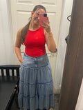 Willow Tiered Denim Maxi Skirt