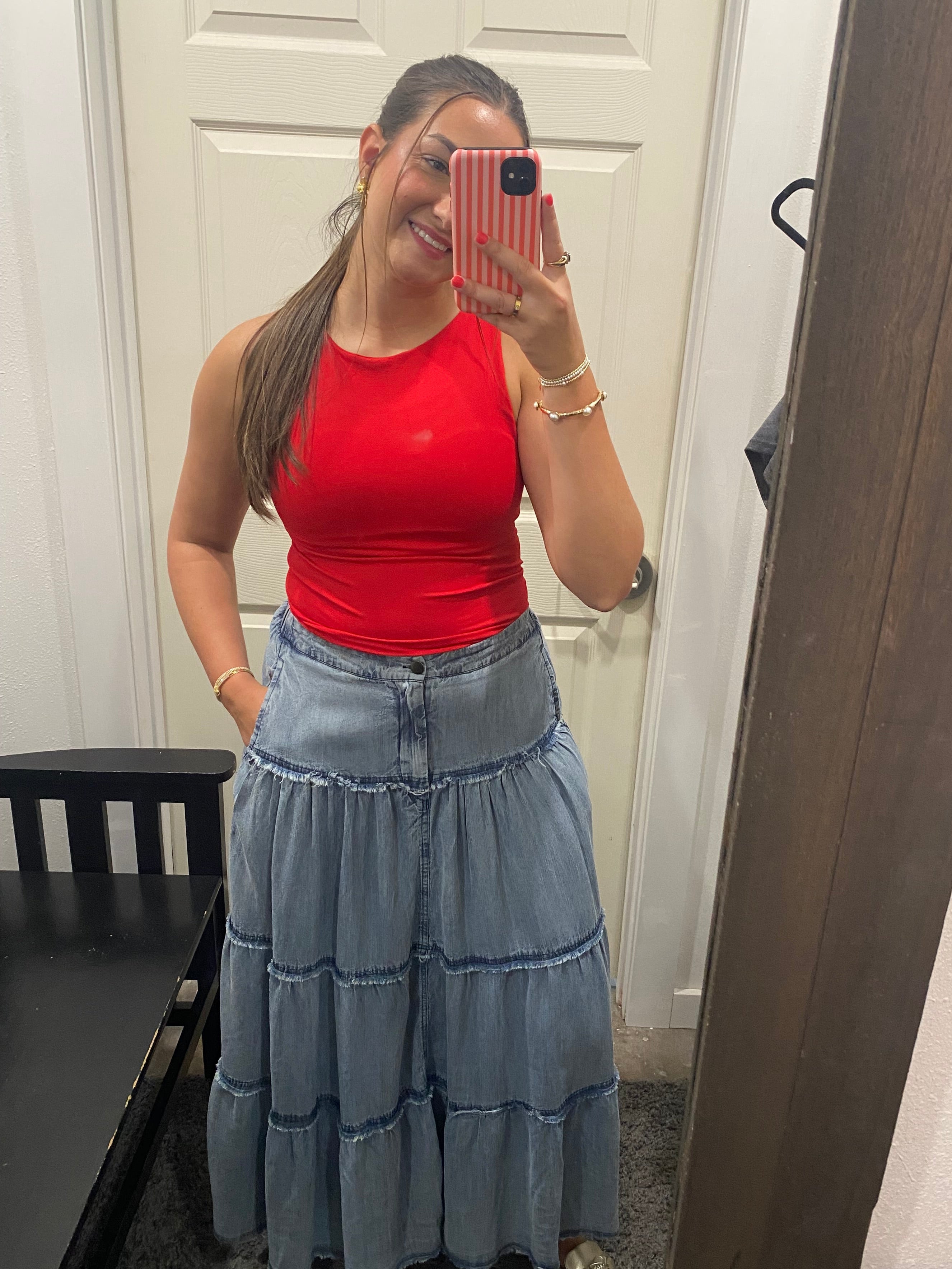 Willow Tiered Denim Maxi Skirt