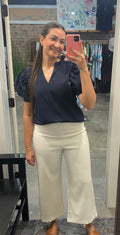 Navy Puff Sleeve Top