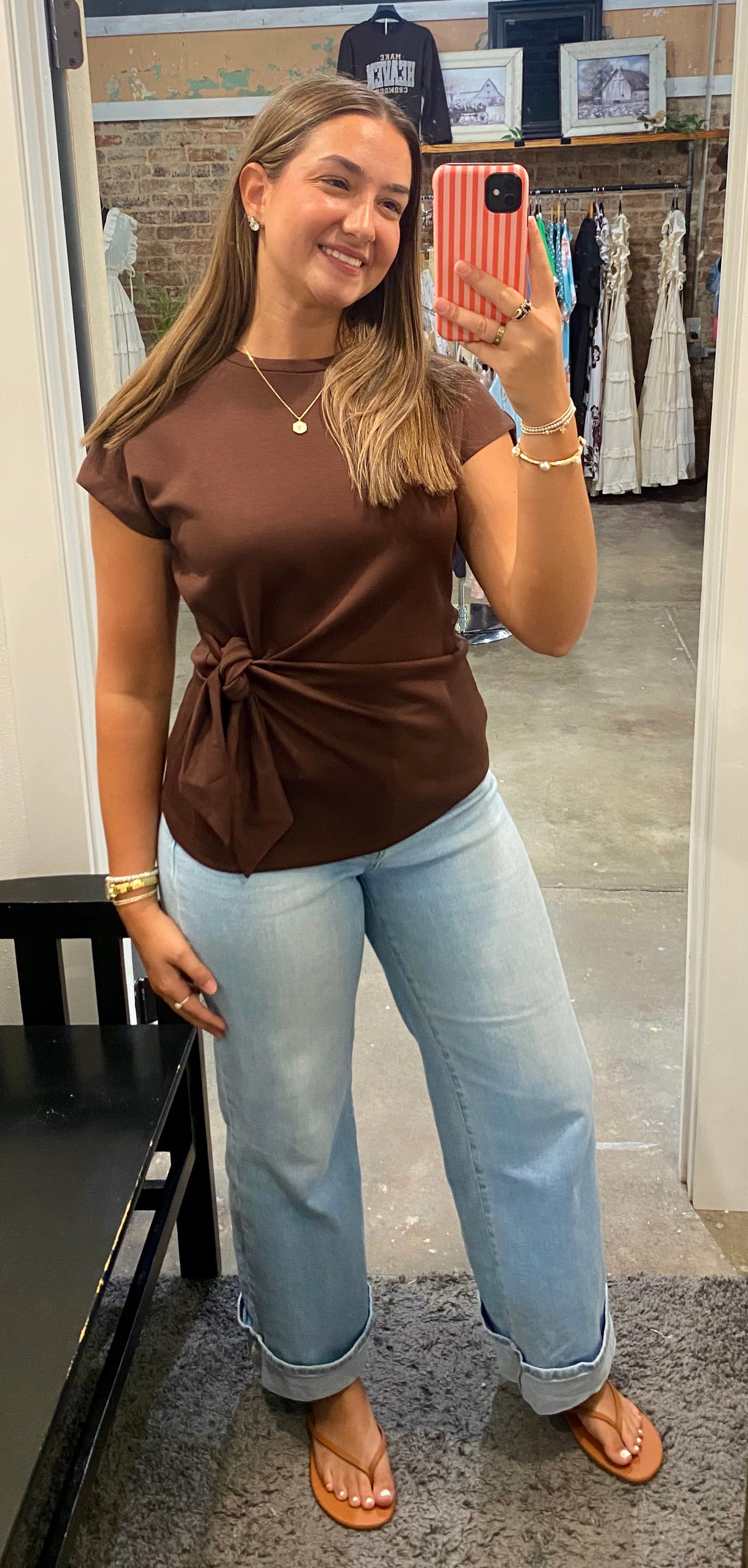 Brown Side-Tie Top
