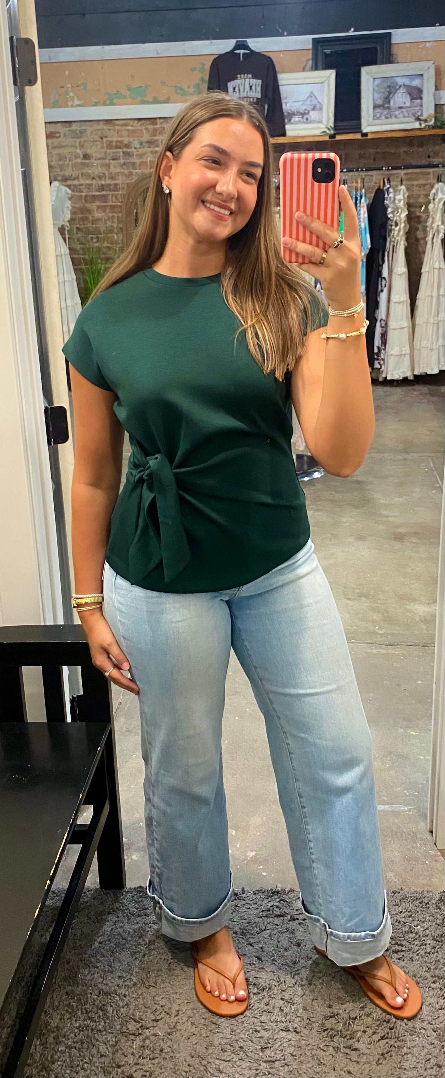 Hunter Green Side-Tie Top