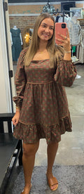 Brown Floral Babydoll Dress