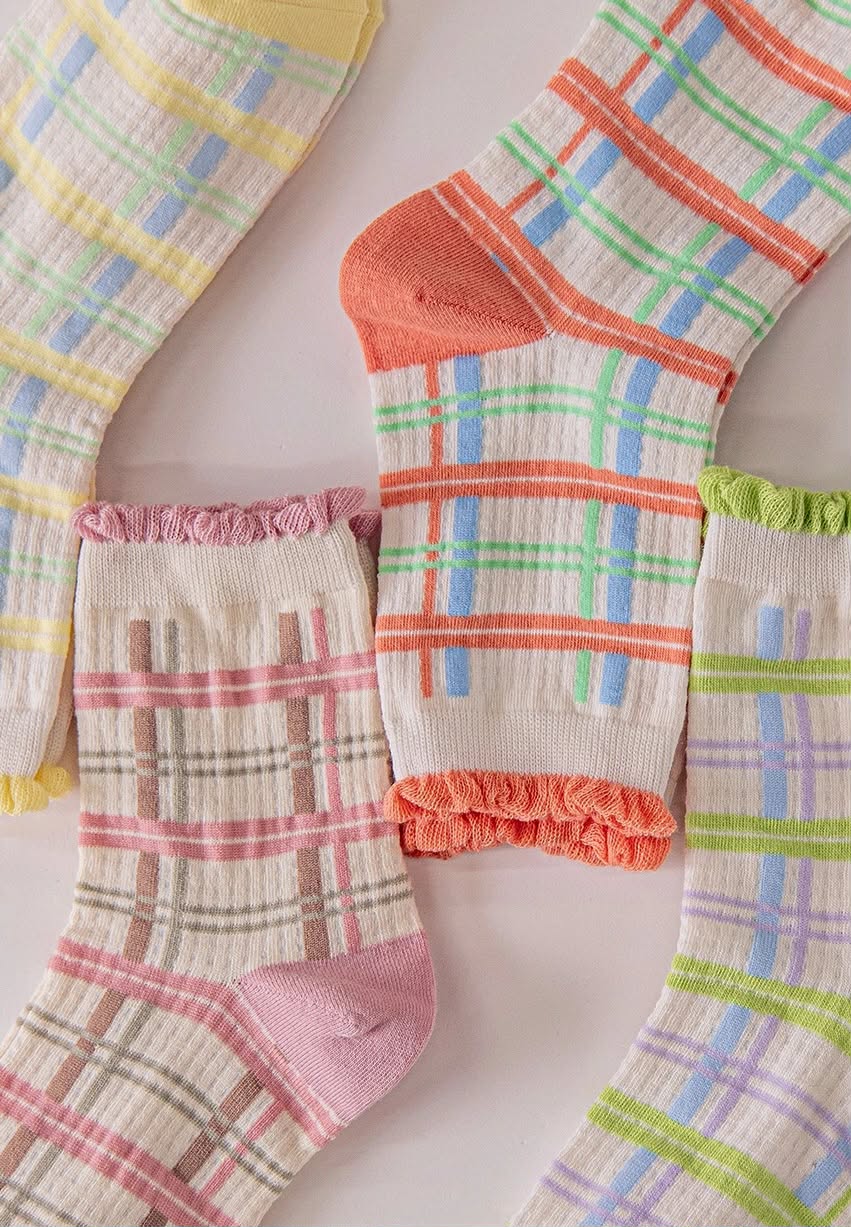 Pastel Plaid Ruffle Socks