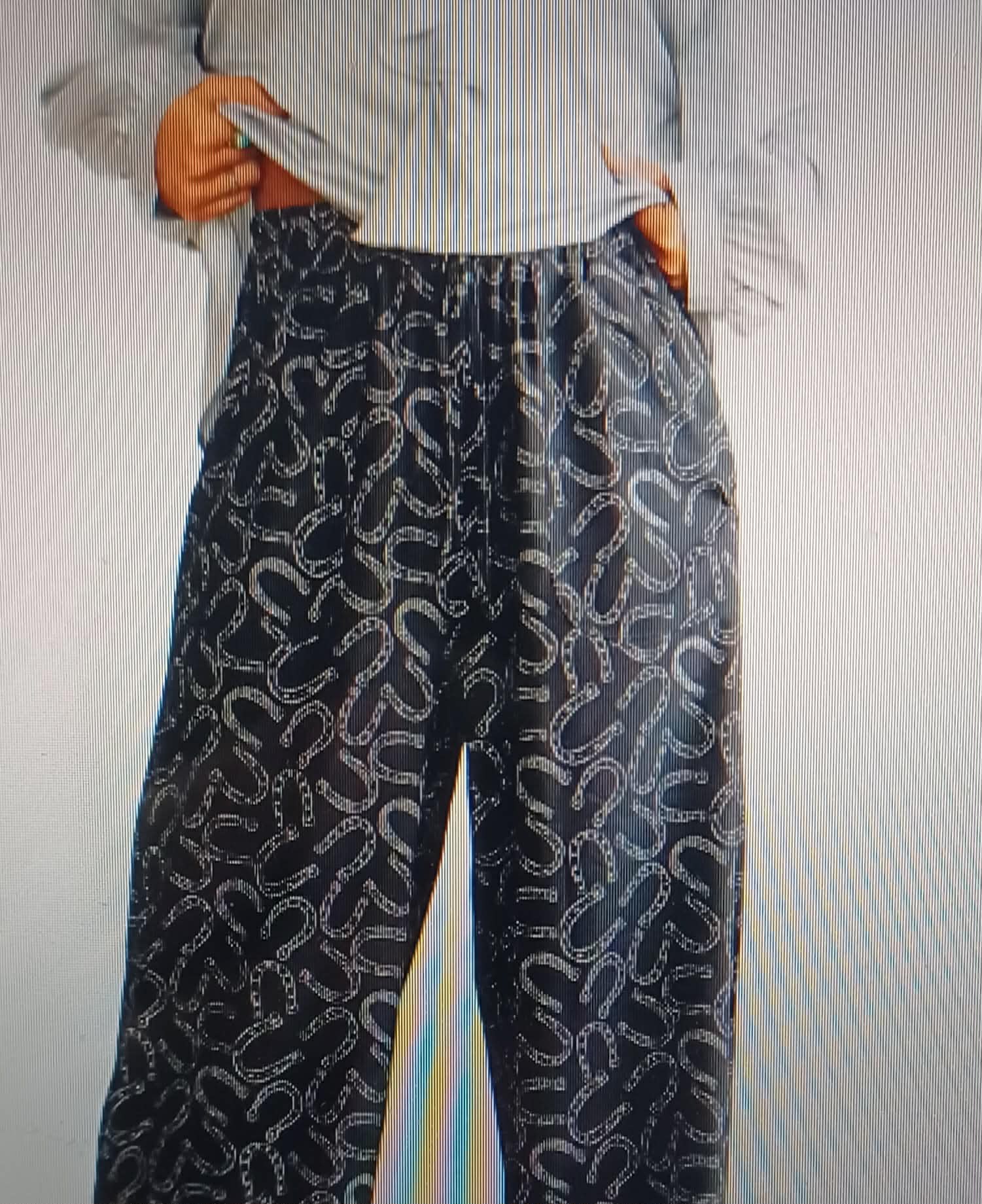 Black Horseshoe Print Wide-Leg Pants