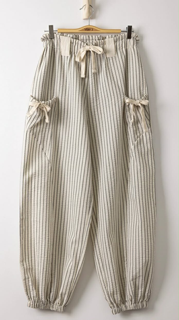 Ivory Striped Bow Pocket Pants
