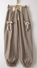 Mocha Striped Bow Pocket Pants