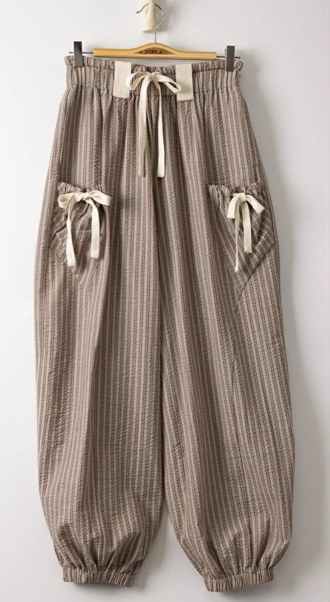 Mocha Striped Bow Pocket Pants